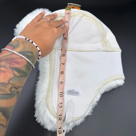Unisex NWT Screamer Trapper Aviator Hat White Fur Winter Warm Leather Ski Snow - Picture 9 of 10
